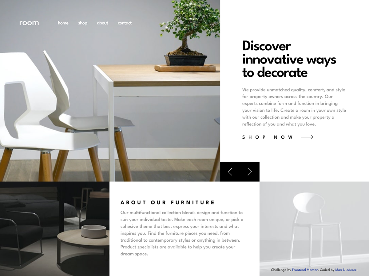 a grid-styled landing page for a interior decor website